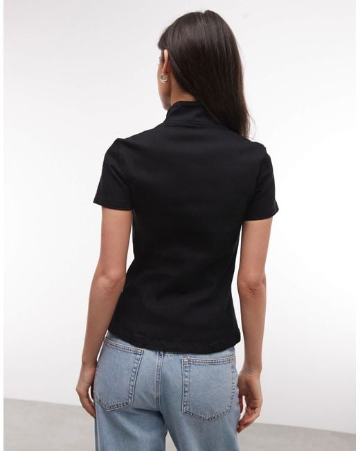 Weekday Black Structured Button Up Top