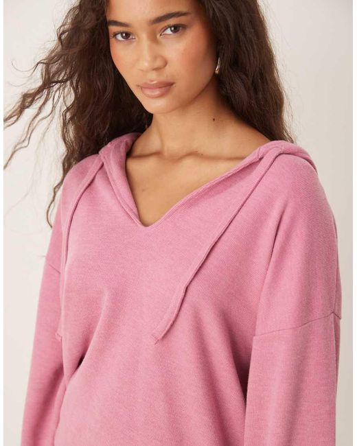 ASOS Pink Supersoft Hoodie With Turn Back Cuff Detail
