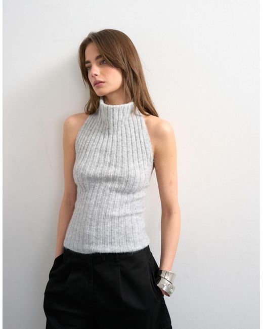 TOPSHOP Blue Knit Draped Neck Top