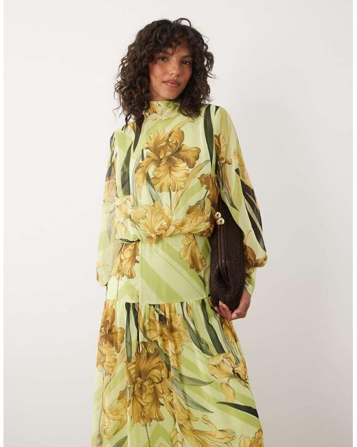 ASOS Green High Neck Deep Cuff Maxi Dress