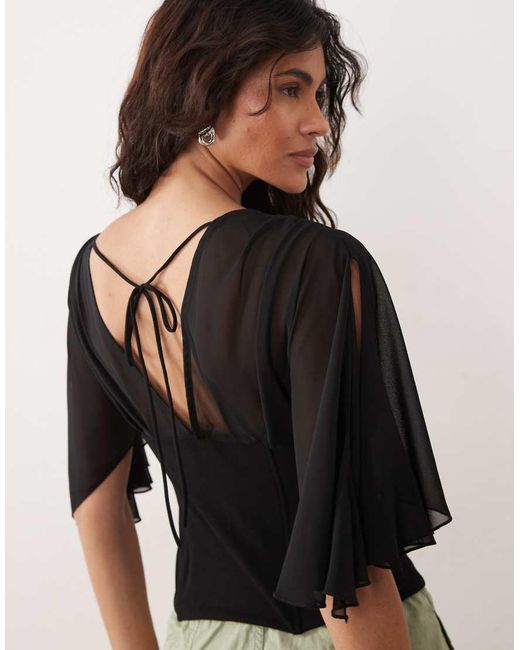 Gina Tricot Black V Neck Floaty Sleeves Corset Top
