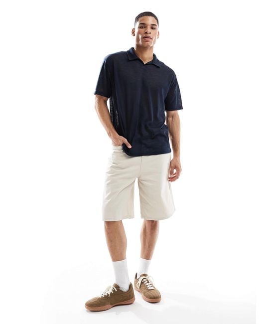 Polo décontracté aspect lin ASOS pour homme en coloris Blue