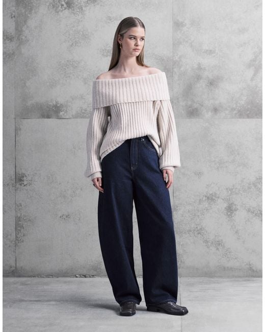 Monki 05913267 Monki Oversized Bardot Knitted Jumper in Gray | Lyst