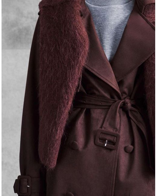 The Frolic Purple Exclusive Faux Suede Oversized Collar Detail Belted Trench Coat