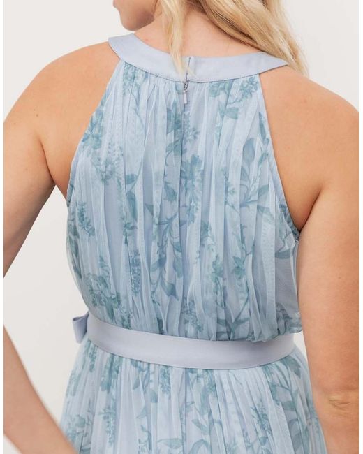 ANAYA Blue Floral Halter Neck Ruffle Tulle Maxi Dress
