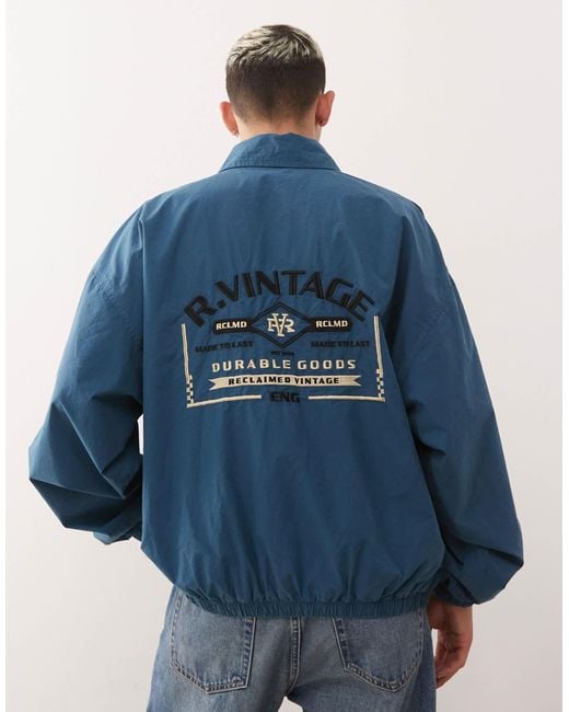 Reclaimed (vintage) Men's Blue Harrington Bomber Jacket With Back
