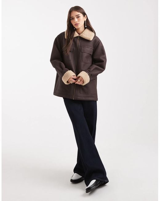 ASOS Brown Leather Look Mid Length Bonded Jacket