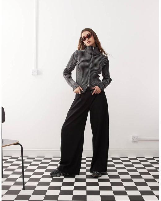Weekday White Dara Low Waist Wide Leg Pants With Front Pleats