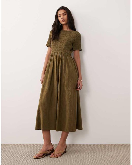 Nobody's Child Natural Leah Shirred Midi Dress With Full Skirt