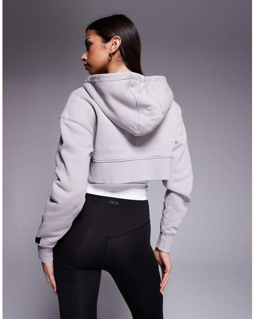 4505 Gray Icon Rest Day Heavyweight 440gsm Cotton Zip Up Boxy Crop Hoodie