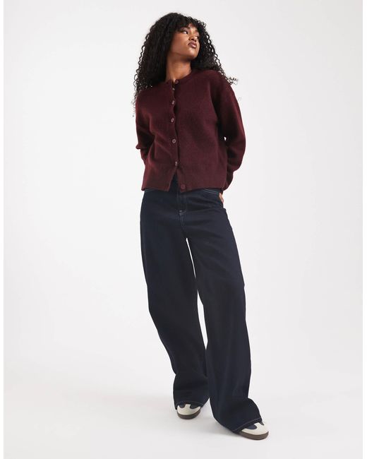 New Look Purple Crew Neck Button Down Cardigan
