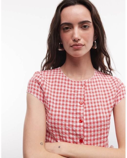 Reclaimed Vintage Red Button Through Blouse