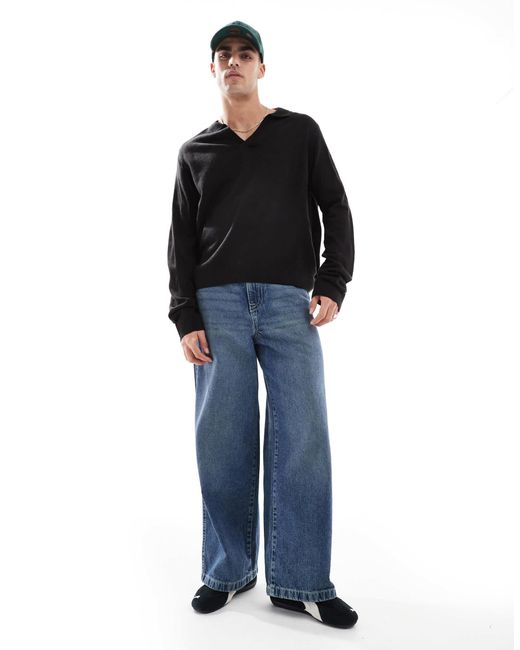 Another Influence – langärmliger polo-pullover in Black für Herren
