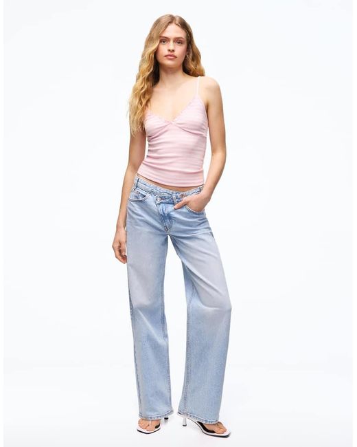 Bershka Pink Gathered Strappy Top