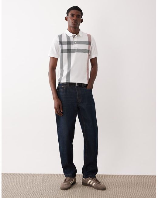 Barbour White Blaine Short Sleeve Tartan Check Polo Shirt for men