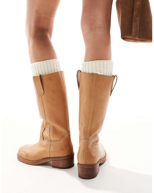 ASOS White Cindy Leather Pull On Boot
