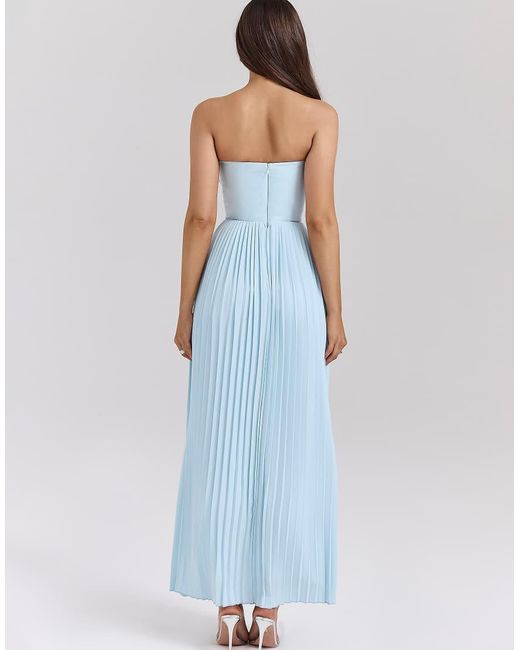 House Of Cb Blue Marcella Pleated Maxi Dress