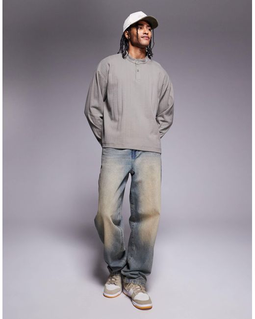 ASOS – langärmliges geripptes oversize-shirt in Gray für Herren
