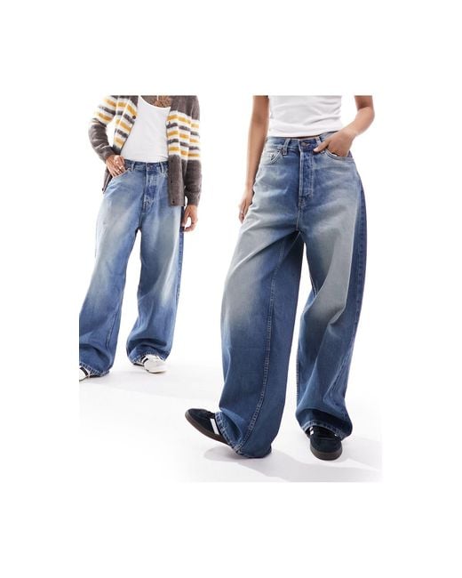 Weekday Blue Unisex Astro Loose Fit Wide Leg Jeans