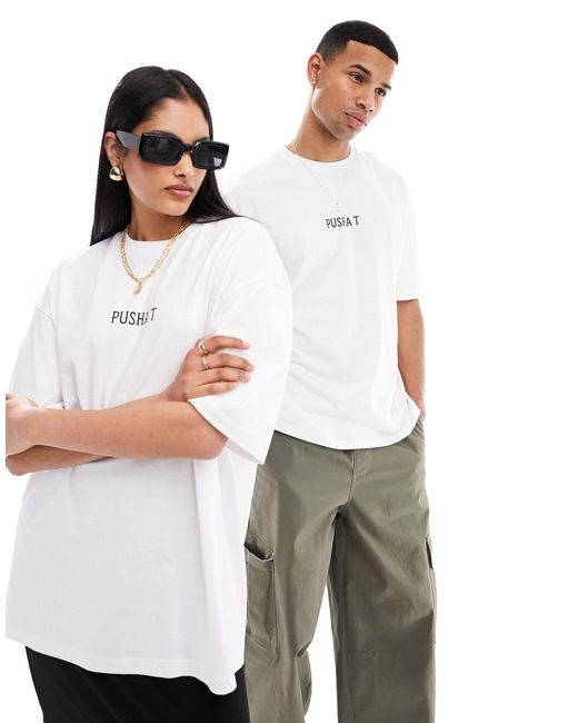T-shirt oversize unisex bianca con grafiche "pusha t" su licenza di ASOS in White