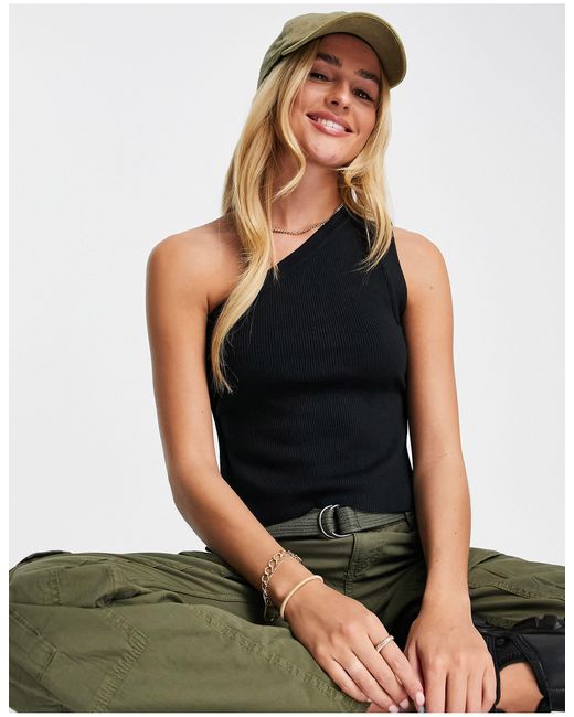 Pull&Bear Crop Top Met Open Achterkant En Blote Schouder in het Zwart