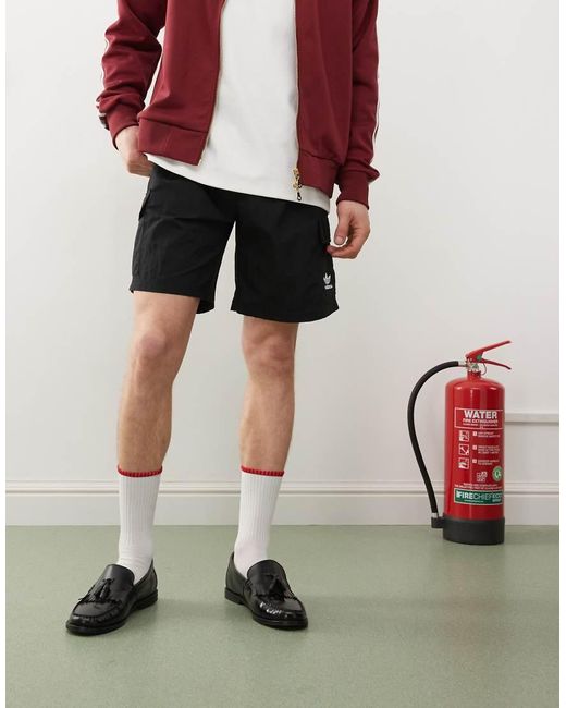 Adidas Originals Black Trefoil Essentials Cargo Shorts for men