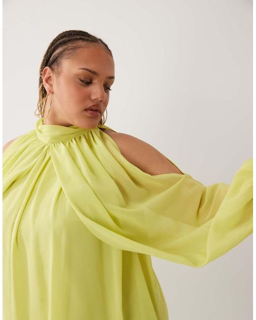 ASOS Green Asos Design Curve High Neck Chiffon Mini Dress With Open Sleeves