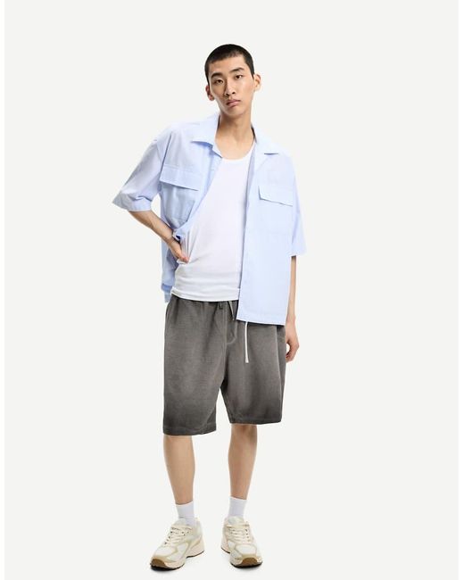 Bershka White Faded Effect Waffle Knit Bermuda Shorts for men