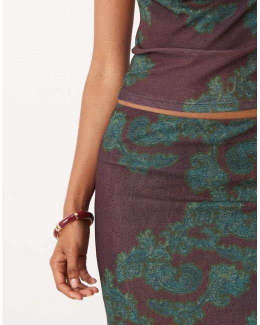 ASOS Printed Gauzy Sheer Mesh Paisley Maxi Low Rise Skirt Co Ord in ...