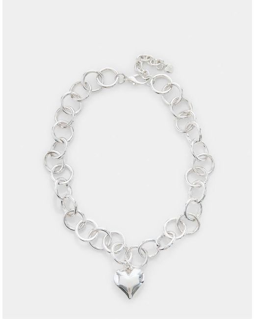 Stradivarius White Heart Chain Necklace