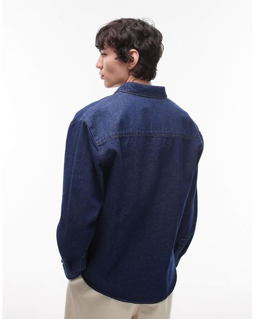 Topman – langärmlige hemdjacke aus gewaschenem raw-denim-canvas in Blue für Herren
