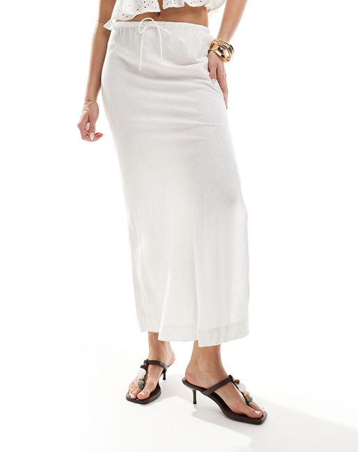 Bershka White Tie Waist Linen Maxi Skirt