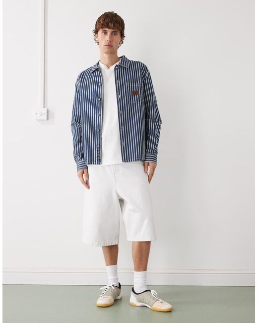 RVCA Blue Dayshift Hickory Canvas Overshirt for men