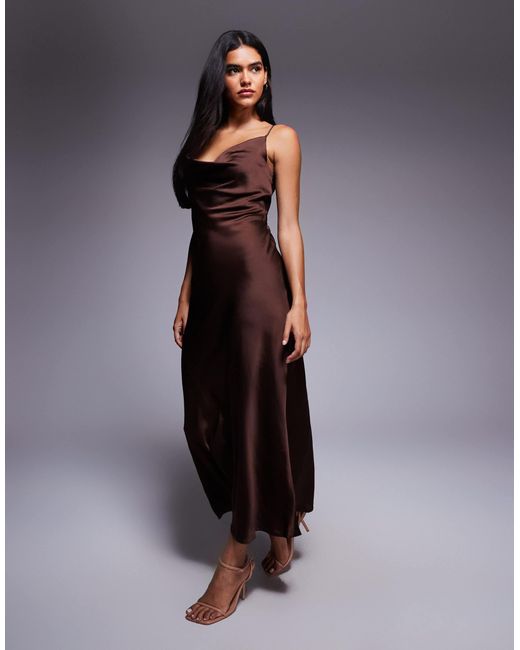 New Look Blue Satin Cowl Neck Midi Dress