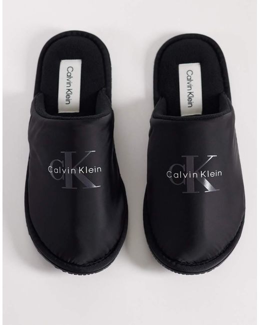Calvin Klein Black Logo Mule Slippers for men