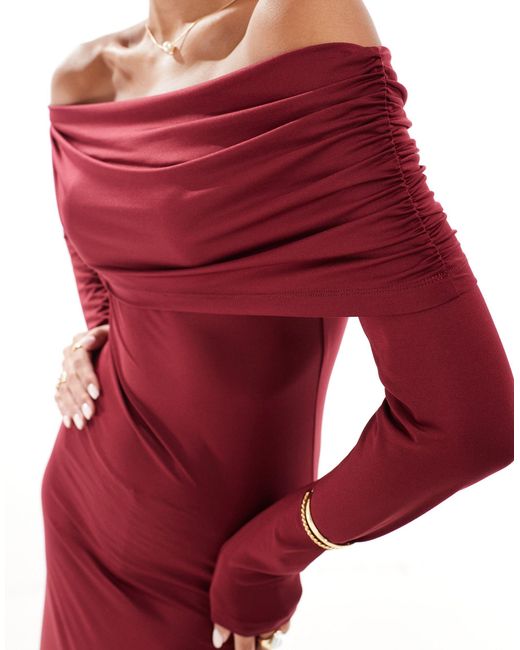ASOS Red Extreme Bardot Maxi Dress