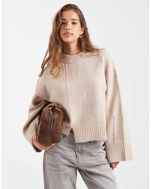 Maglione Girocollo Con Cucitura Sul Davanti E Fondo Asimmetrico Color Segale di ASOS in Natural