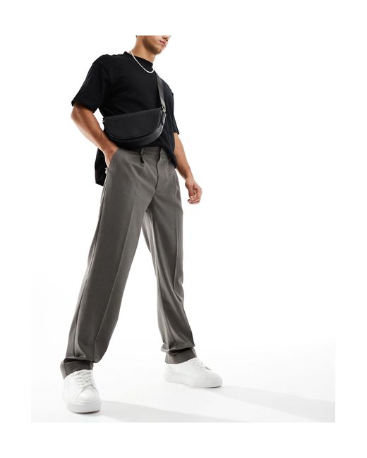 Pantaloni eleganti dritti marroni microtesturizzati di ASOS in Black da Uomo