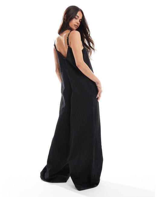 ASOS Blue Soft Denim Scoop Neck Wide Leg Jumpsuit
