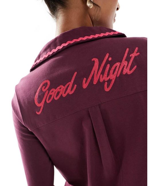 Chelsea Peers Purple Cotton Long Sleeve Revere Pyjama Set