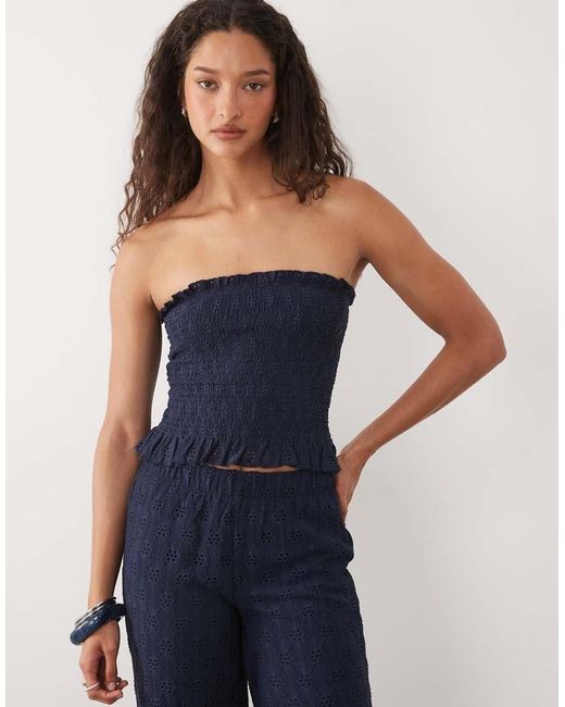 Mango Blue Teen Floral Embroidered Bandeau Top Co-ord
