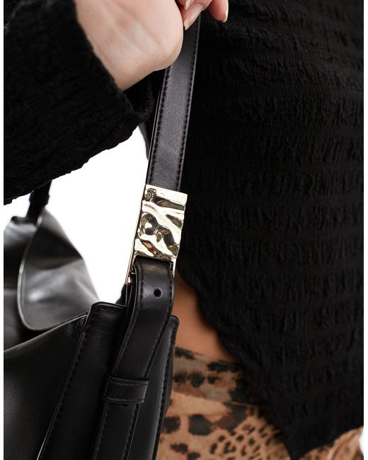 & Other Stories Black Leather Shoulder Bag With Side Buckle Trim Detail