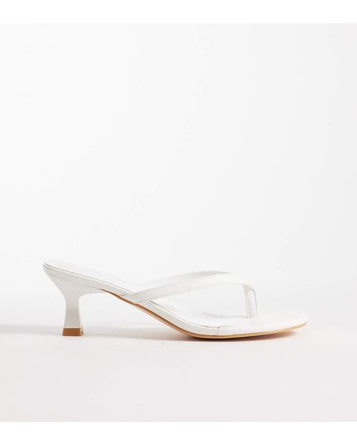 Public Desire White Evermore Kitten Heel Toe Thong Sandals