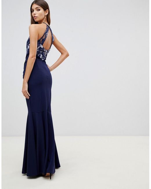 Lipsy Lace Detail Maxi Dress In Navy Blue Lyst
