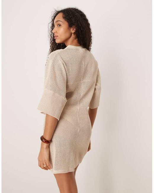 ASOS Natural Crochet T Shirt Tuck Mini Dress