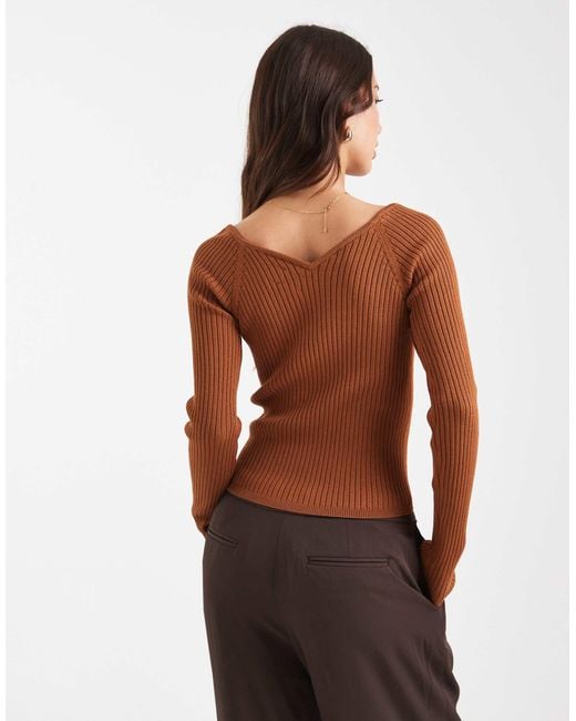 ASOS Brown Knitted Structured V Neck Top