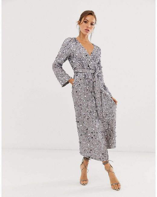 grey wrap midi dress
