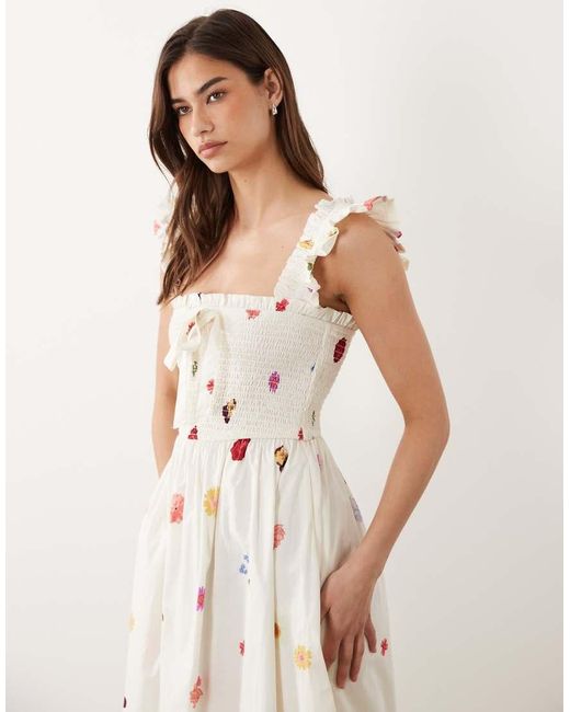 Nobody's Child Natural Christina Cotton Flutter Sleeve Shirred Bodice Midi Dress