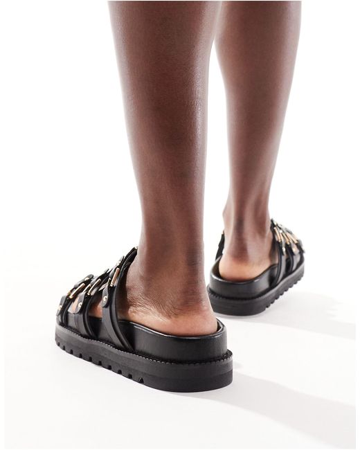 ASOS Black Fletcher Caged Leather Mule Sandals