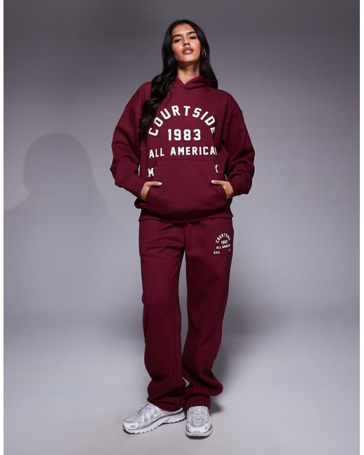 Courtside Red Oversized Pullover Hoodie